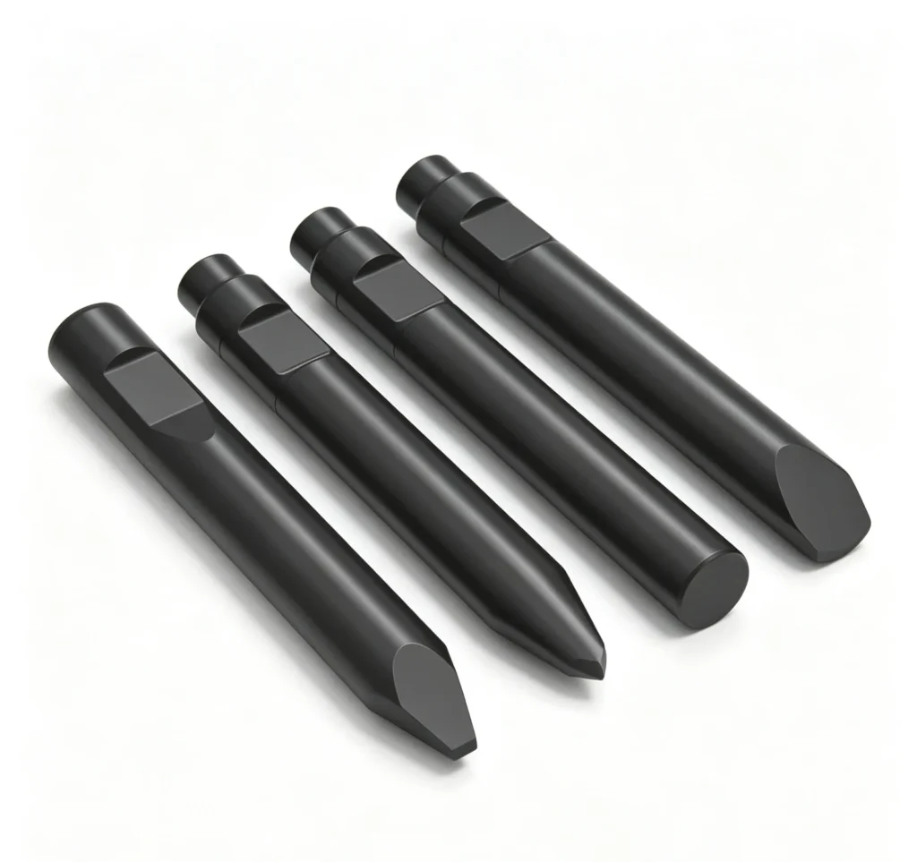 Hydraulic breaker chisels and rods